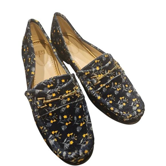 Cabi Carnaby Size 7M Blue Velvet Floral Gold Horsebit Loafers Womens Slip On - Picture 6 of 9